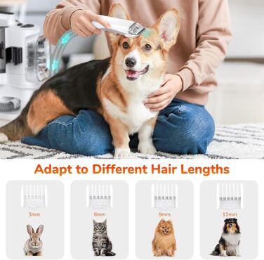 Набір для догляду за тваринами KACNON: шерстьосав'ювач та пилосос 3.3L, 13kPa. Безшумна машинка для стрижки собак та котів. Електрична щітка для тварин. Білий колір
