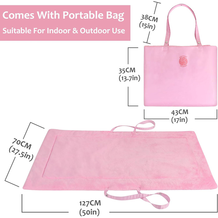 Водонепроникний килимок для котів та собак Kritter Planet, складаний, миючий, для відпочинку на вулиці, у подорожах та кемпінгу. З ручками, 80x60 см (Рожевий, 127x70 см)