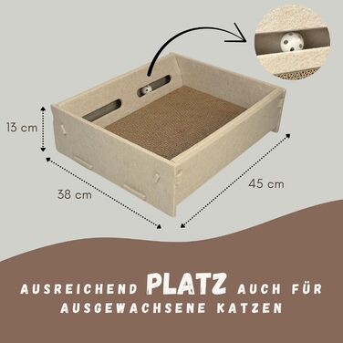 Котяча ігрова коробка з фільцу з двосторонньою дряпальною поверхнею та інтегрованим іграшковим елементом - компактна альтернатива котячому будиночку (кремовий)