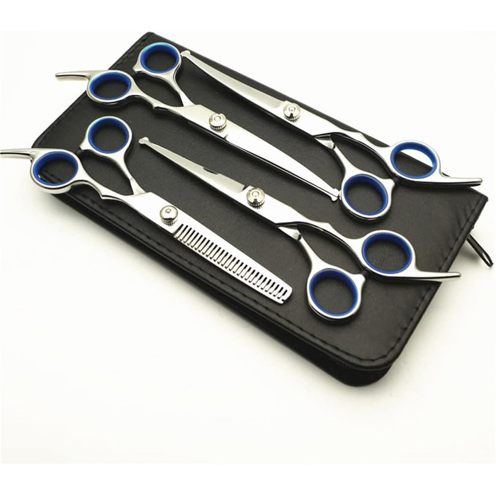 Набір ножиць для грумінгу собак 6 дюймів з безпечними закругленими кінцями, для вирівнювання та стрижки шерсті собак та котів, (5 шт.) з шкіряним чохлом