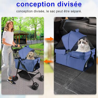 Дитяча коляска для собак та котів, складана, до 15 кг, з підстаканниками (Bleu, 50*65*99см)