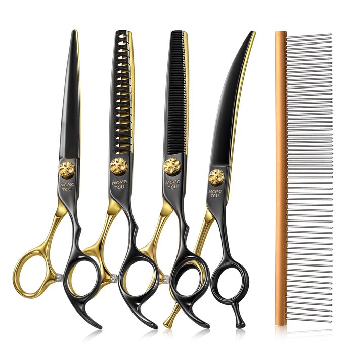 Професійний набір для грумінгу собак: ножиці, гребінець, витончувальні ножиці, 4 шт., у чохлі, з японської сталі 440C, 19.1 см