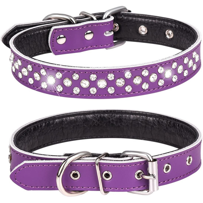 Ляшок для собак Haoyueer з камінням, регульований, блискучий, з екошкіри, для собак середніх розмірів (M, фіолетовий)