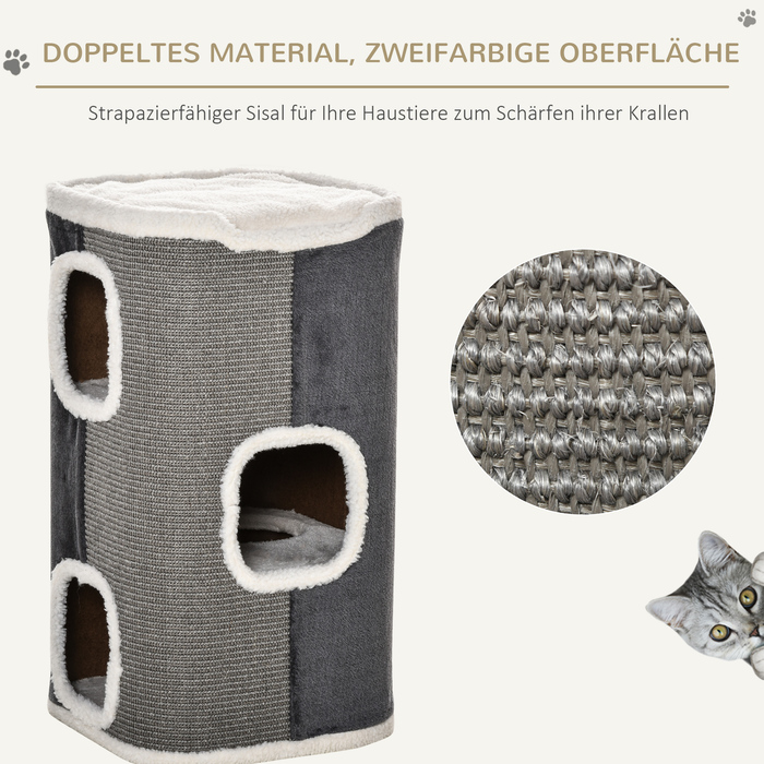 Кігтеточка PawHut Cat Tree з 3 ярусами, ДСП, оксамитовий поліестер, сизаль, сірий+білий, 40x40x74см| Аосом