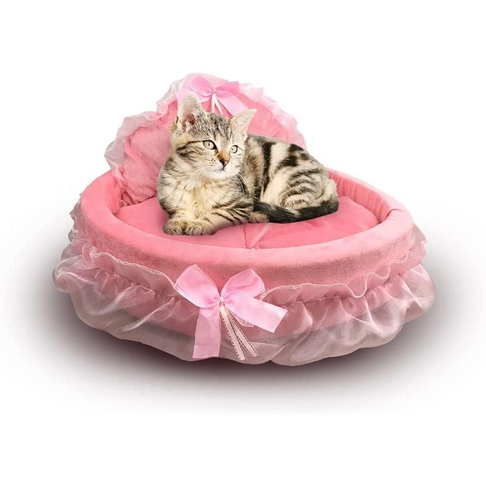 М'яке ліжко для собак і котів Unistrengh - кругла ліжечко-гніздечко з мереживом, рожеве, 40x45x12 см