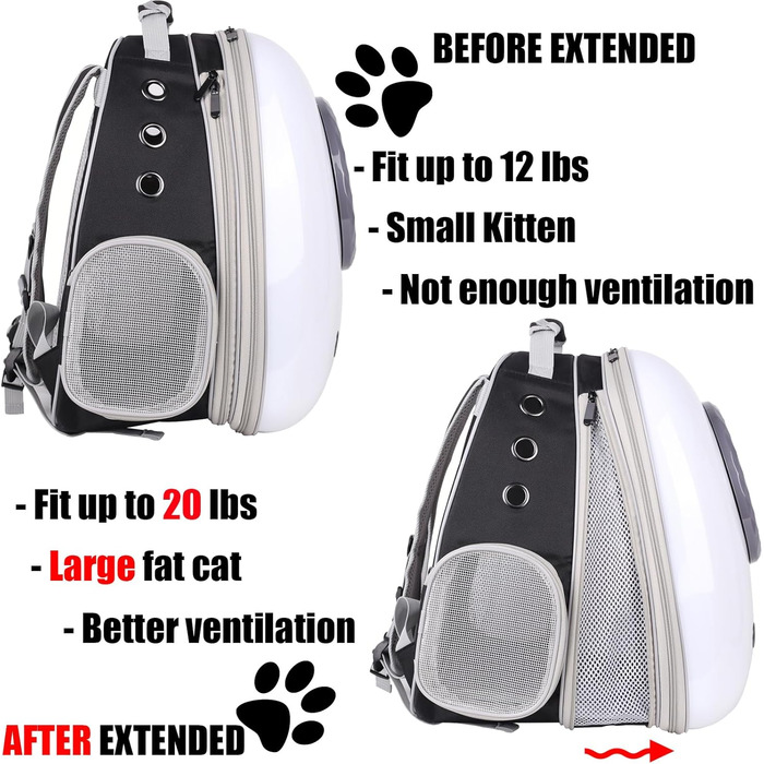 Рюкзак-переноска для котів та інших тварин, до 9 кг, з фронтальною розширенням, прозоре вікно, для великих котів, цуценят, кроликів