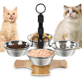 Підвищені годівниці для котів Optyuwah: набір 5 штук з нержавіючої сталі, регульована висота, для води та корму, також підходять для маленьких собак