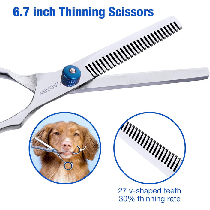 Набір професійних ножиць для грумінгу собак 5-в-1, з безпечними закругленими кінцями, 4CR нержавіюча сталь, для собак та котів, блакитний