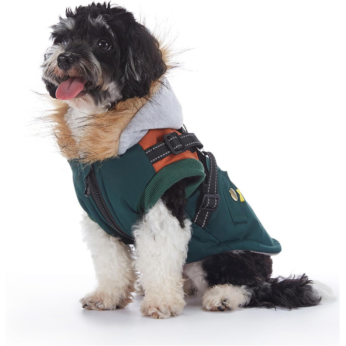 Зимовий теплий пуховик для собак з протекторними отворами, вітронепроникна куртка для холодної погоди, бавовна, костюм для цуценят, маленьких та середніх собак, розмір XL (2XL: обхват грудей 55 см, Стиль 6: зелено-коричневий)