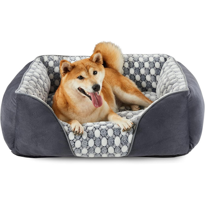 М'яке ліжко для собак великих і середніх порід, точковий фланель, антистресова, 90x65x23 см, сіро-блакитний колір
