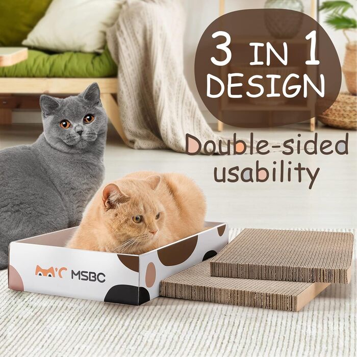 Набір з 3 кігтеточок для котів Happy Hachi з котячою м'ятою, міцний двосторонній когтеточний борд, ліжко, меблі для захисту