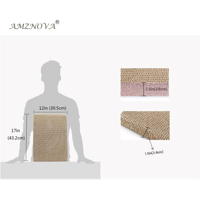 AMZNOVA Килимок для котів з картону з котячою м'ятою, килимок для дряпання, широкий, 43.2x30.5 см