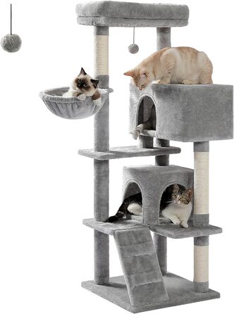 Драбина для котів PETEPELA 143 см з подушкою, кігтеточкою та двоповерховим будиночком – велика, зелена (сіра)