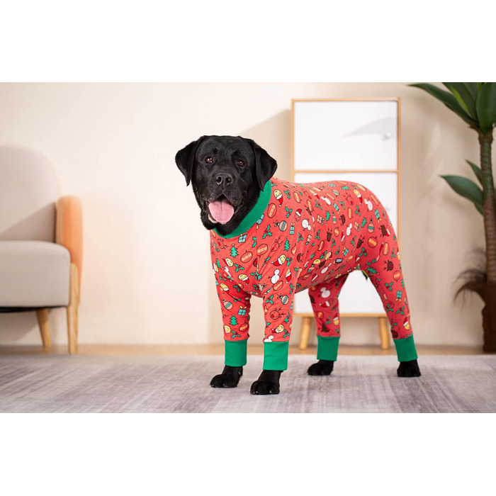 Комбінезон для собак великих порід BT Bear, захист суглобів, піжама для собак, теплий комбінезон для собак середніх та великих порід (5XL, червоний, на Новий Рік)