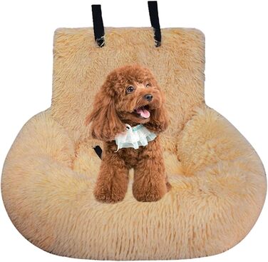 Автокрісло для собак, переноска для собак на заднє сидіння - знімне ліжко для собак з м'якого пуху. Автокрісло для собак Püsch, миється, з ременями безпеки, підходить для авто/мінівенів/SUV/пікапів (Абрикосовий, M)