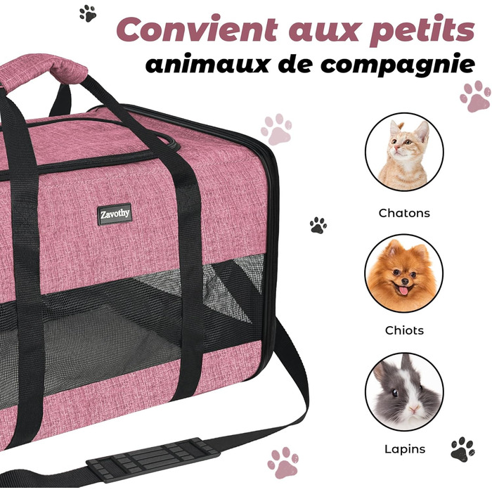 Транспортна сумка для котів та собак, дихаюча та складна, з регульованим плечовим ременем, знімний плюшевий килимок (Рожева, L)
