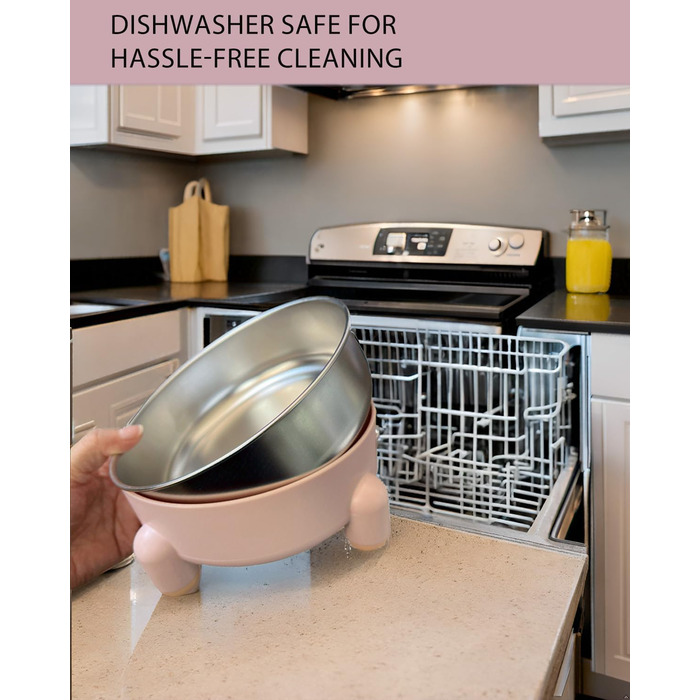 Миски для котів та собак з нержавіючої сталі, антиковзні, підняті, набір 2 шт (білі та рожеві)