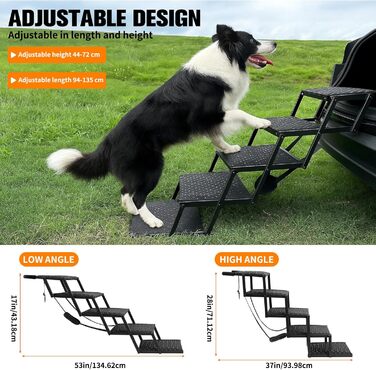 Рампа для собак у машину - 5 сходинок, регульована висота 44-72 см, неслизька поверхня, міцна конструкція з підпоркою для авто, SUV, вантажівки