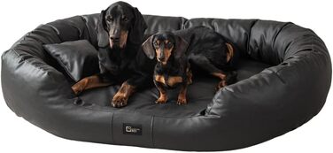 Ортопедичне ліжко для собак Nancy Premium, великий розмір, чорний колір. Зручне, з еко-шкіри, антиковзаюче, зносостійке, для собак середніх та великих порід.