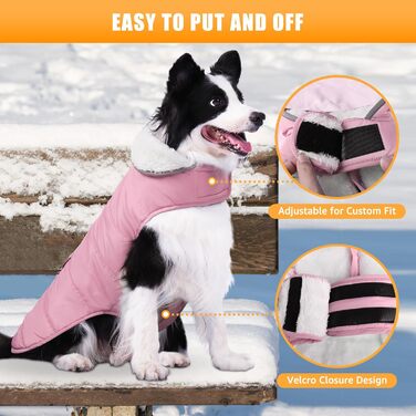iBuddy Зимовий теплий куртка для собак з флісовою жилеткою, водонепроникний, вітронепроникний, світловідбиваючий, регульований, для великих собак, дівчаток та хлопчиків, рожевий, XX-Large