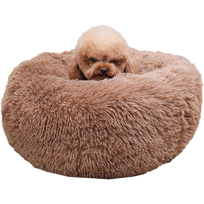 М'яке лежанка для собак у вигляді пончика, коричнева, 50-100 см. Лежанка-гніздо для собак та котів, миється.