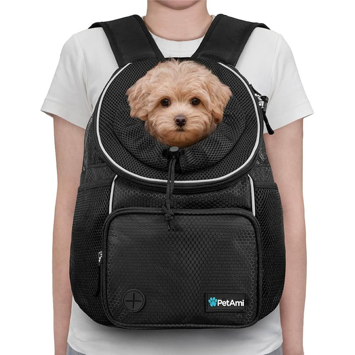 Сумка-переноска для собак PetAmi, рюкзак для вигулу собак, чорний, середній (15x8x15.5), до 4.5 кг