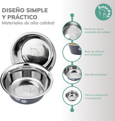 Миски для собак та котів, нержавіюча сталь, антиковзаючі, з силіконовою основою, 2 шт по 860 мл
