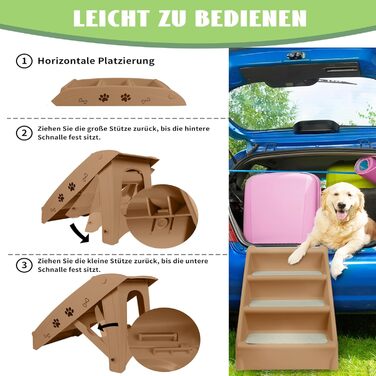 Сходинка для собак і котів SUBTLETY: складана, пластикова, з 4 протиковзкими сходинками, до 75 кг (колір: коричневий)