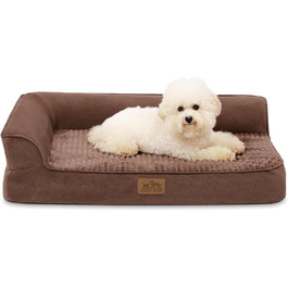 Ортопедичне ліжко для собак, 19 см товщиною, диван для середніх собак, знімний та пральний, неслизьке дно, водонепроникна підкладка, коричневий, 76x51x19 см