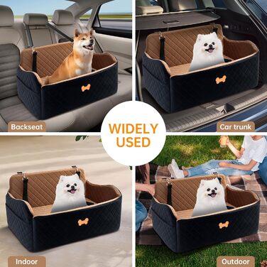 Підвищення для автокрісла для собак великих порід, для собак до 25 кг або 2 маленьких собак, м'яке авто-ліжко для собак з товстого Memory Foam, 2 страхувальні ремені та сумка для зберігання (Коричневий/Чорний)