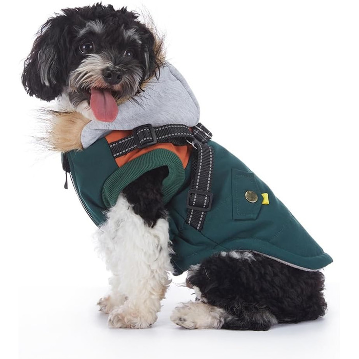 Теплий зимовий одяг для собак: водонепроникна куртка-худі для маленьких та середніх собак з світловідбиваючим дзеркалом (зелений, S)
