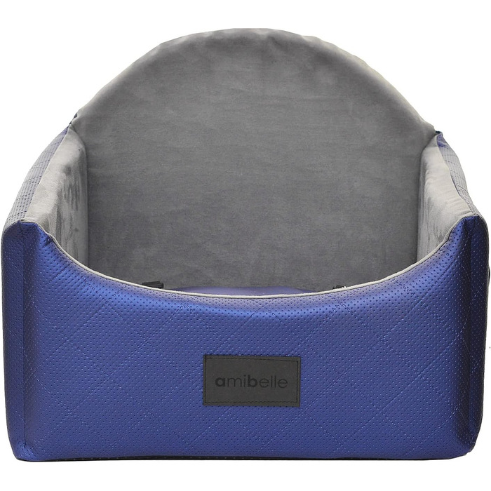 Автокрісло для собак 2в1 | Універсальне миюче автокрісло для заднього та переднього сидіння | Лежанка для собак та котів | Штучна шкіра, пухнастий плюш | 48 x 48 см (Блакитний)