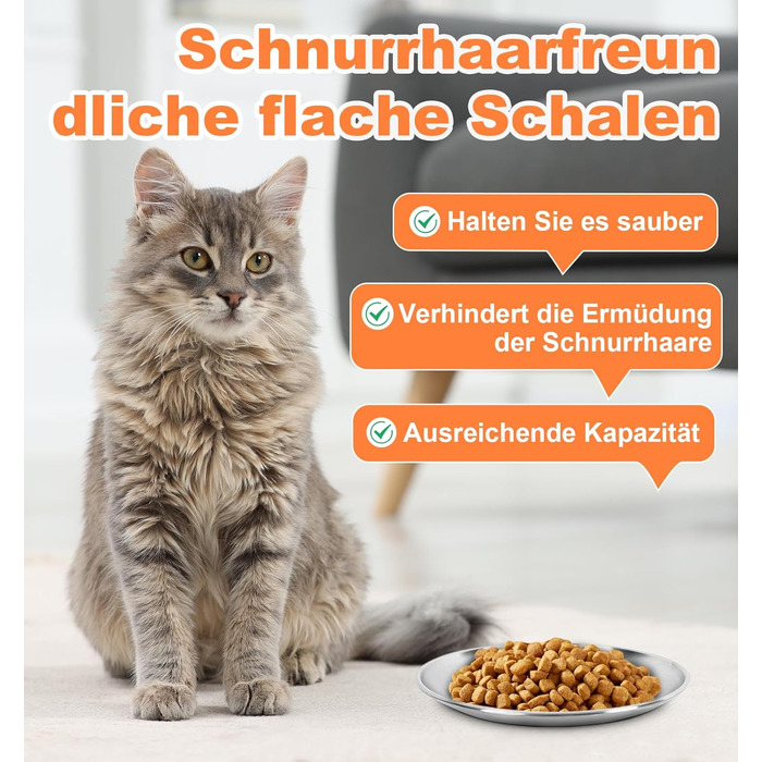 Набори мисок для котів (4 шт.) з нержавіючої сталі, проти ковзання, для вологого та сухого корму, 17 см, зручні для вусів