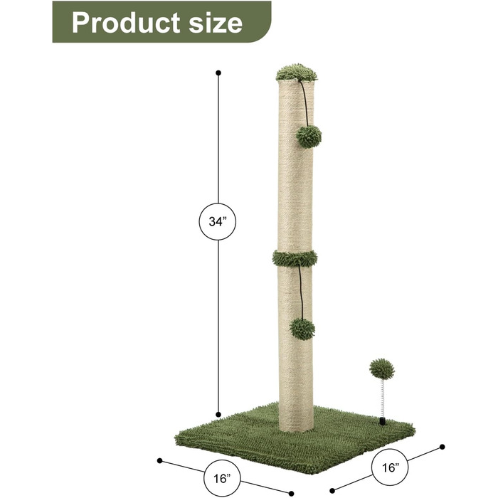 Котячий будиночок MeCool 86,4 см з сизалю, когтеточка, будинок для котів, з м'ячиком, для дорослих котів, колір: кактус