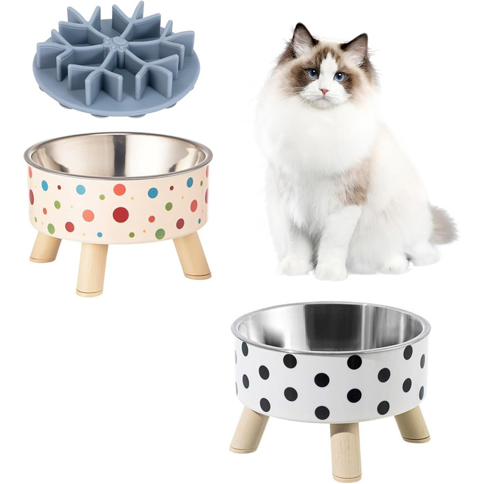 Набір з 2 мисок для котів з повільним годуванням, широкі, з нержавіючої сталі, пластикова підставка, силікон, повільний годівник, зручні для вусів, миска для води та корму для домашніх тварин, годівниця для котів
