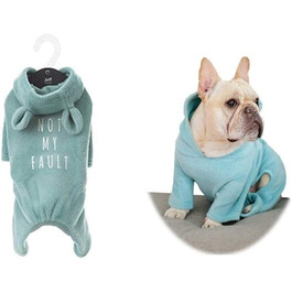 Піжама для собак з м'якої бавовни, комбінезон, худі з вушками кролика для Французького бульдога/Англійського бульдога/Американського пітбультер'єра XL, блакитний