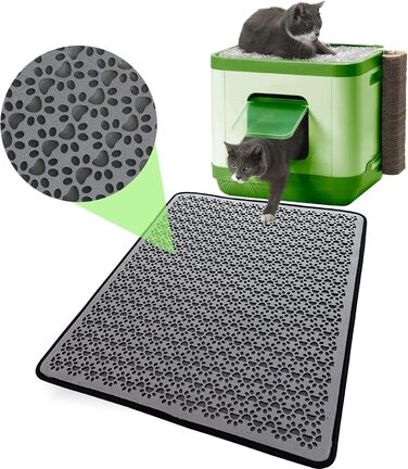 Килимок під лоток для котів, великий XXL, вологостійкий, двошаровий, EVA, 60x74 см, чорний/сірий