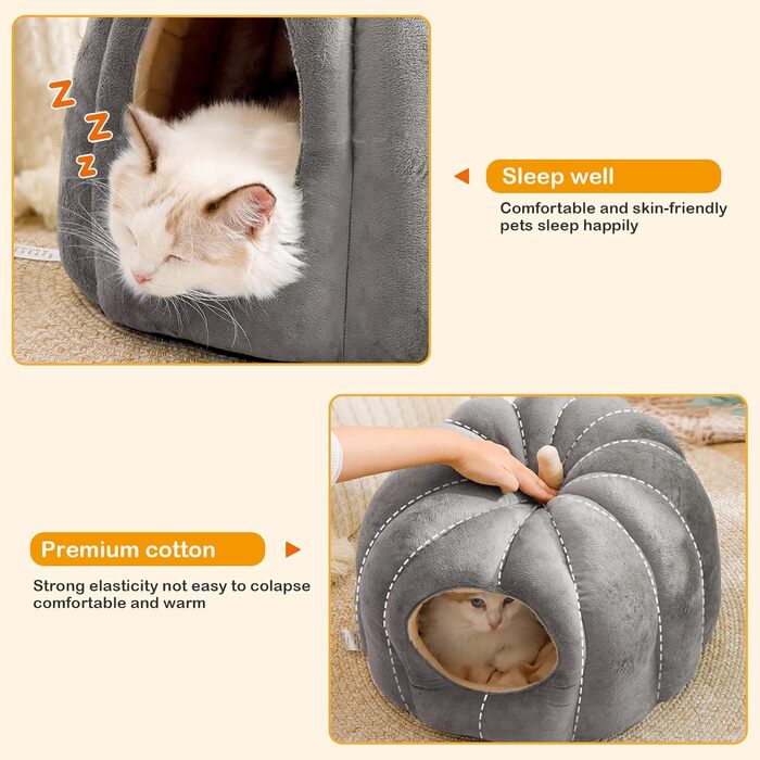 Котяча та собача хатинка-іглу ALLSOPETS, м'яке ліжко знімна подушка, для котів, собак і дрібних тварин, сіре, розмір L