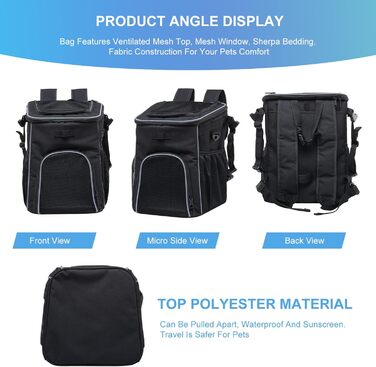 PETCUTE Фарбований кошик для собак і котів на велосипед, чорний, з світловідбиваючими смугами та світлом