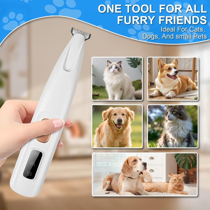 Професійний триммер для тварин PawTrim Pro з LED-підсвічуванням: бездротовий, водонепроникний, USB-зарядка, для собак, котів, догляду за лапами, вухами, обличчям та тілом