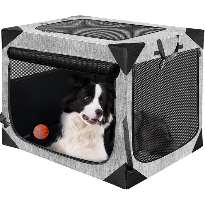 Складана переносна будка для собак великих порід, м'яка, для подорожей, для дому та вулиці, з міцним сітчастим вікном (темно-сірий), 91.4 x 63.5 x 63.5 см