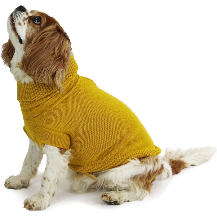 Теплий вовняний пуловер для собак Ancol Muddy Paws, розмір L (50 см), гірчичний колір, з ремінцями для ніг та коміром-хомутом
