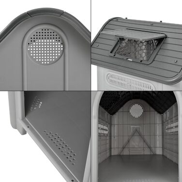 Будка для собак [en.casa] з даховим люком, 87x72x75,5 см, сіро-чорна, з ПВХ, укриття, пластиковий будиночок для собак