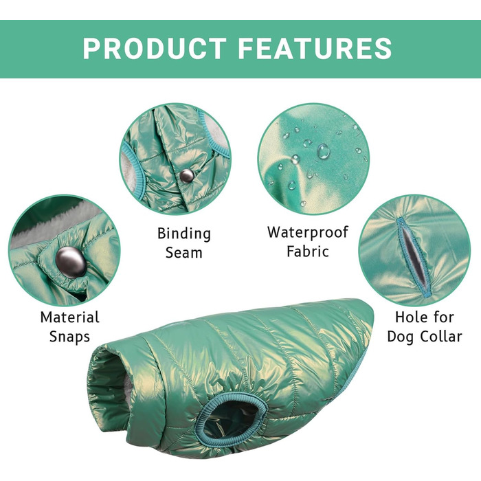 Зимовий теплий одяг для собак ASENKU: водонепроникний зимовий теплий одяг з флісовою підкладкою для малих, середніх та великих собак (М'ятний, XL)