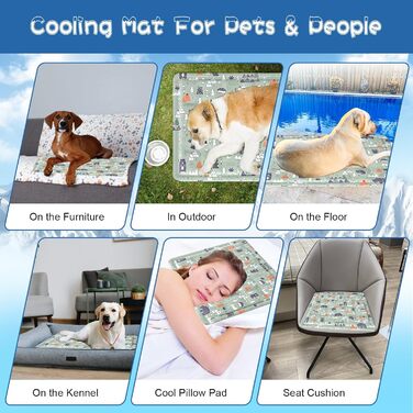 Кühlmatte Hunde: Охолоджуючий килимок для собак та котів 50x65 см. Самоохолоджуючий, водовідштовхуючий, з нетоксичним гелем. Для дому та вулиці.