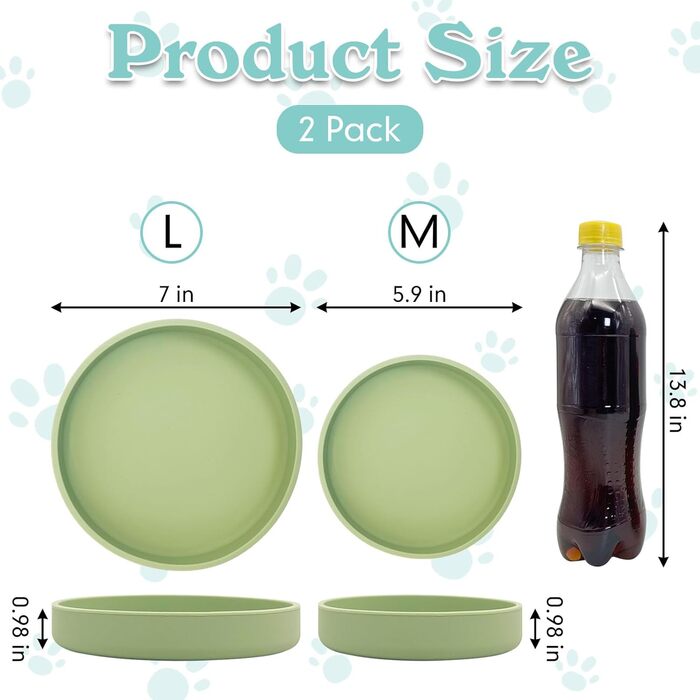 Набір мисок для котячого корму Apatal з силікону, 15 см, набір з 2 мисок для котів, широкі миски, для сухого та вологого корму, зелені