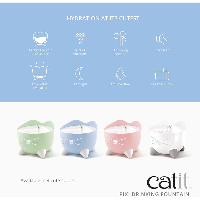 Питний фонтан для котів Catit Pixi, 2,5 л, рожевий