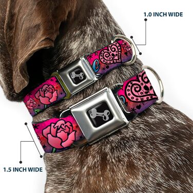 Нашийник для собак Buckle-Down з пряжкою-безпекою, Love Love Pink, мультиколор, ширина 3,8 см, для обхвату шиї 40,6–58,4 см, розмір M