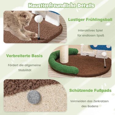 Дерев'яний кігтечка для котів Costway з печереєю та ігровим м'ячиком, 60x49x59 см