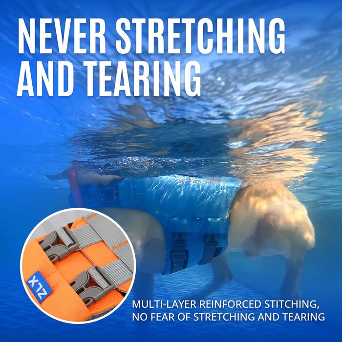 Спасальний жилет для собак великих порід, Ripstop, безпечний захват, регульований, для купання та водних прогулянок (жовто-помаранчевий, L)